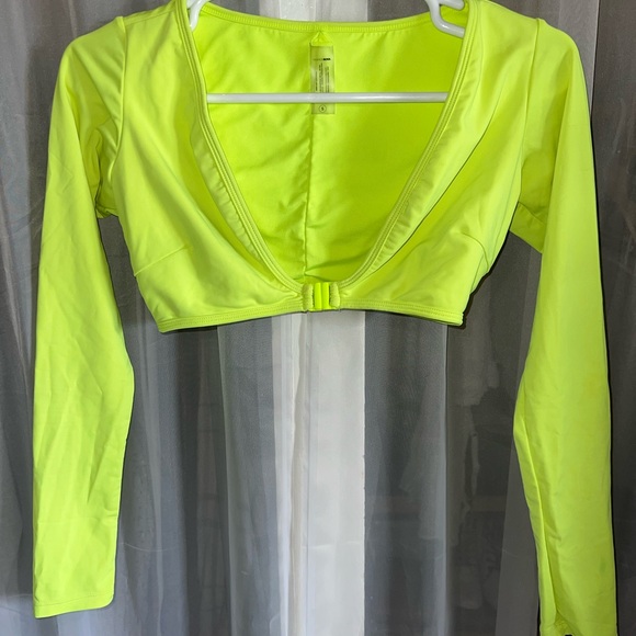Fashion Nova Tops - Neon Yellow Long Sleeve Swim Crop Top